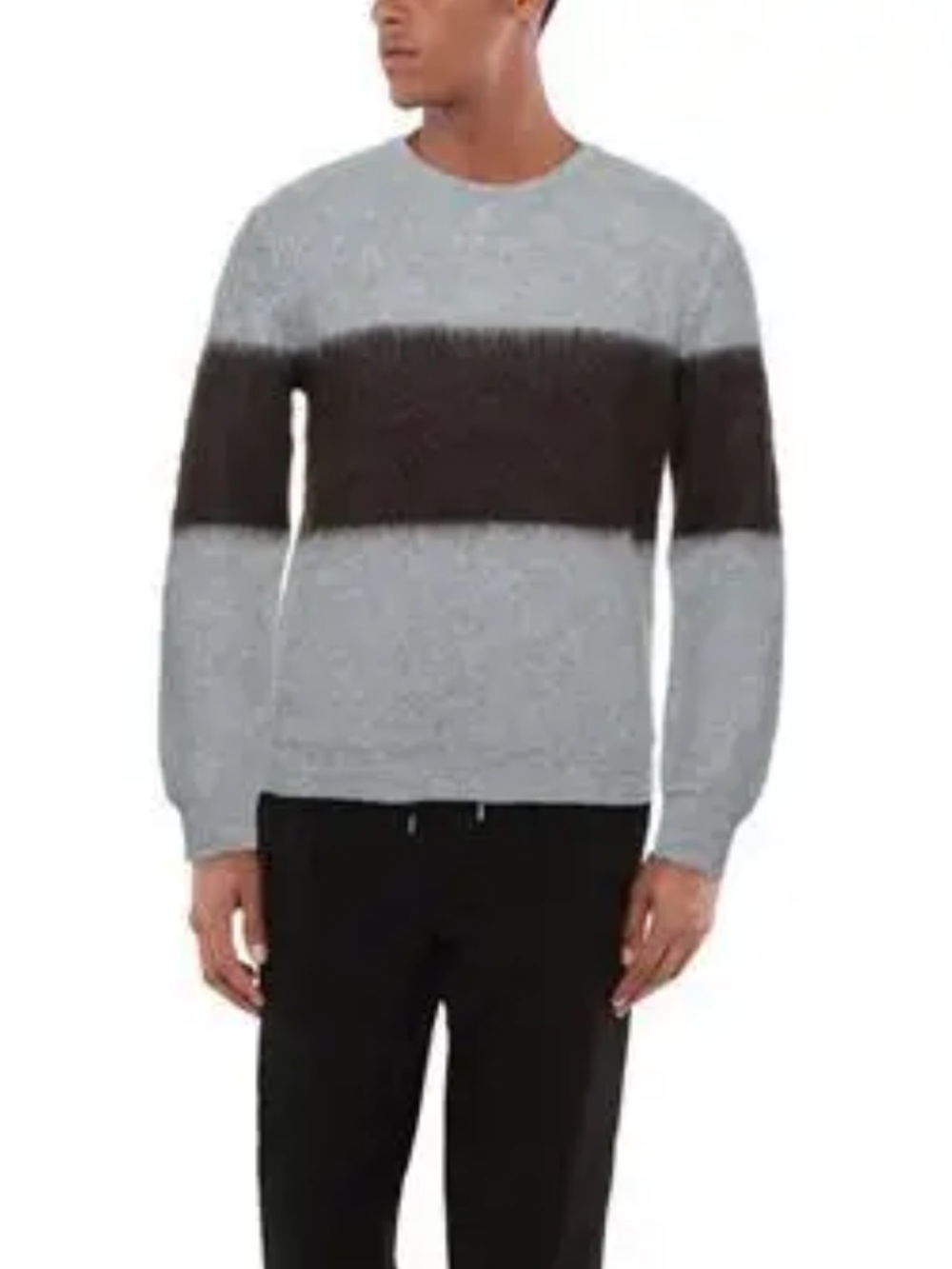 Roda men’s sweater Light Gray Crewneck Dark Brown Chest Stripe wool alpaca M